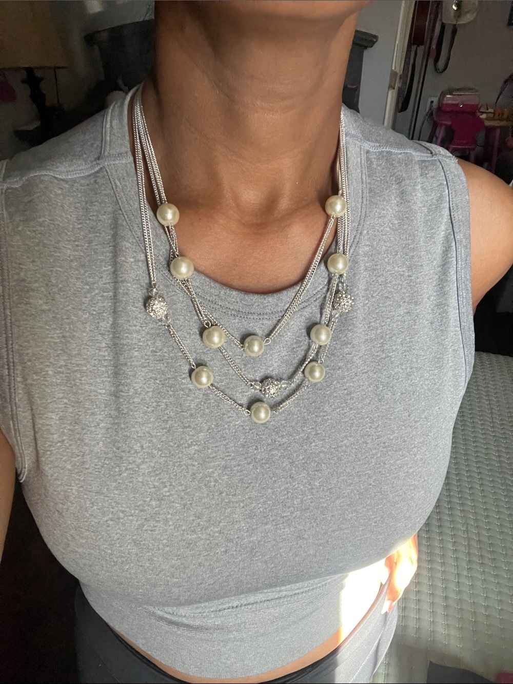 Pearl 3 Chain Statement Necklace